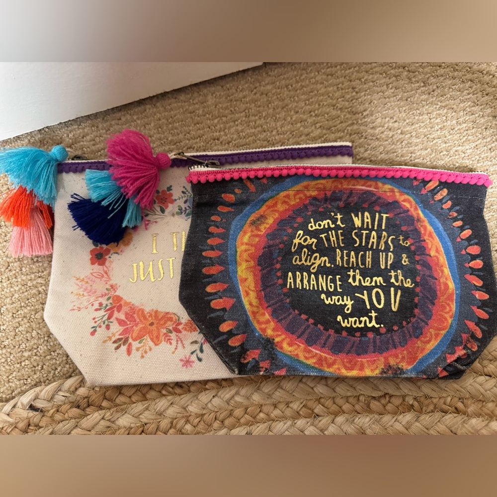NATURAL LIFE Colorful Circle Print Zip Cosmetic Pouch with Tassels